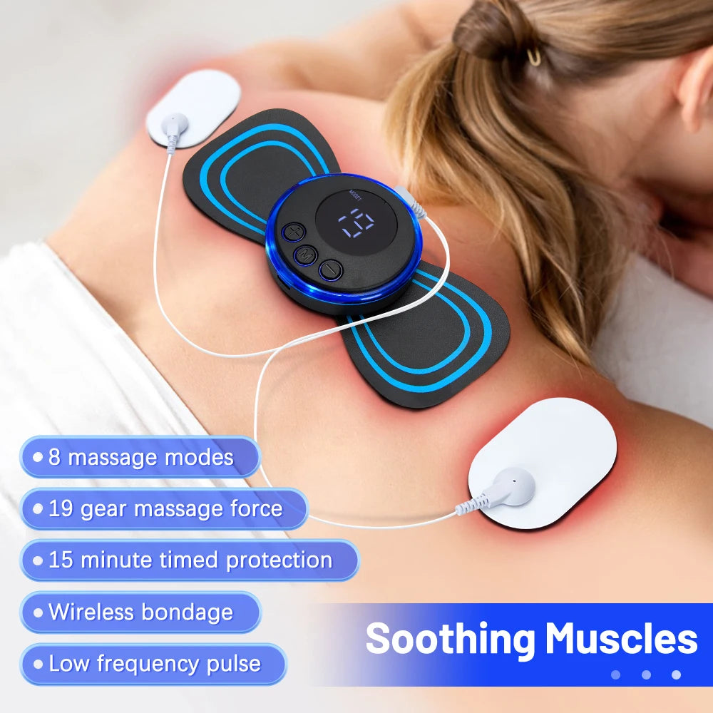 Mini Portable EMS Neck Massager - Electric Cervical Massage Patch, Pulse Muscle Stimulator Pads for Fatigue Relief