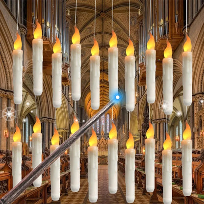 12/48 Pcs Floating Candles with Magic Wand - Flickering Warm Light LED Flameless Taper Candles for Christmas & Halloween Parties