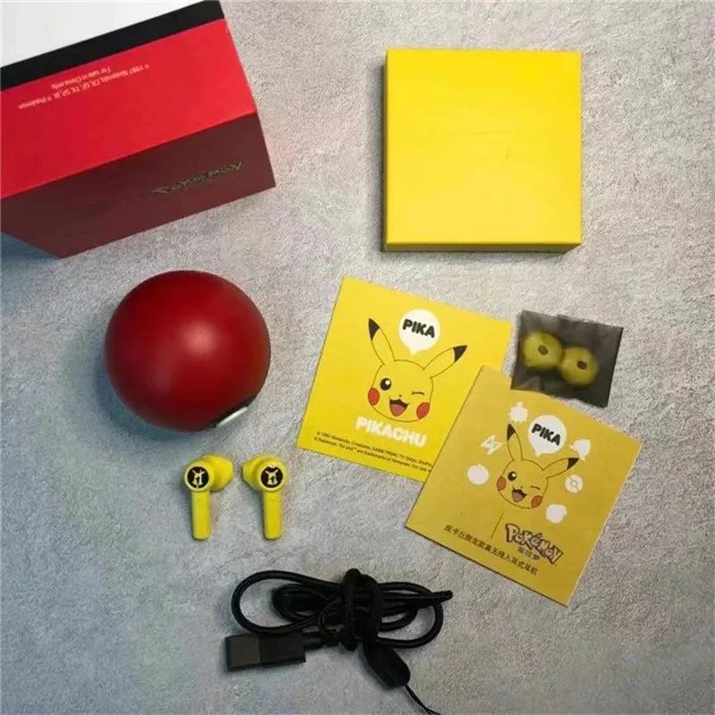 Pokemon Pikachu Wireless Bluetooth Earphones 5.0 - Sport Headphones with Noise Reduction, Touch Control, and Microphone