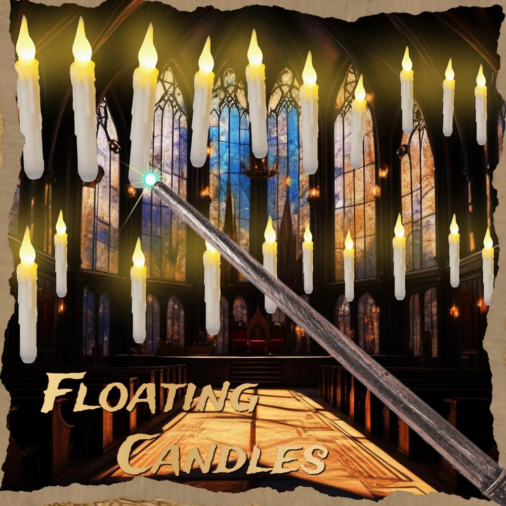 12/48 Pcs Floating Candles with Magic Wand - Flickering Warm Light LED Flameless Taper Candles for Christmas & Halloween Parties