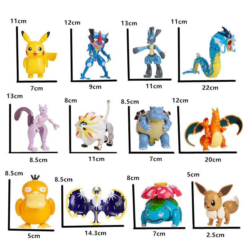 Genuine Pokemon Toy Set | Pokeball & Pocket Monster Figures | Pikachu, Eevee, Gengar, Charizard, Gyarados Model Dolls | Kids Xmas Gift