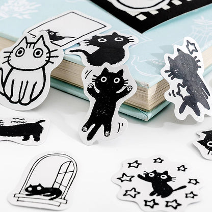 45pcs Kawaii Black Cat Decorative Stickers | Boxed Scrapbooking Labels | Stationery for Diary, Journal, Planner, Album, and Phone