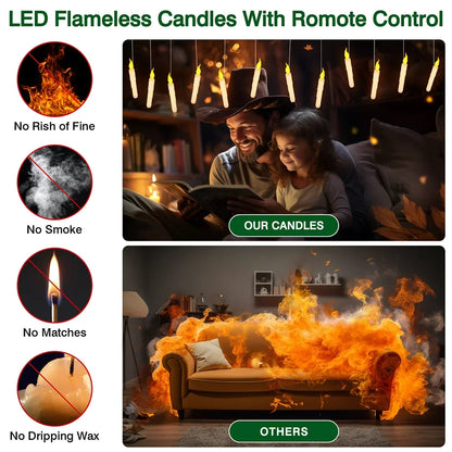 12/48 Pcs Floating Candles with Magic Wand - Flickering Warm Light LED Flameless Taper Candles for Christmas & Halloween Parties